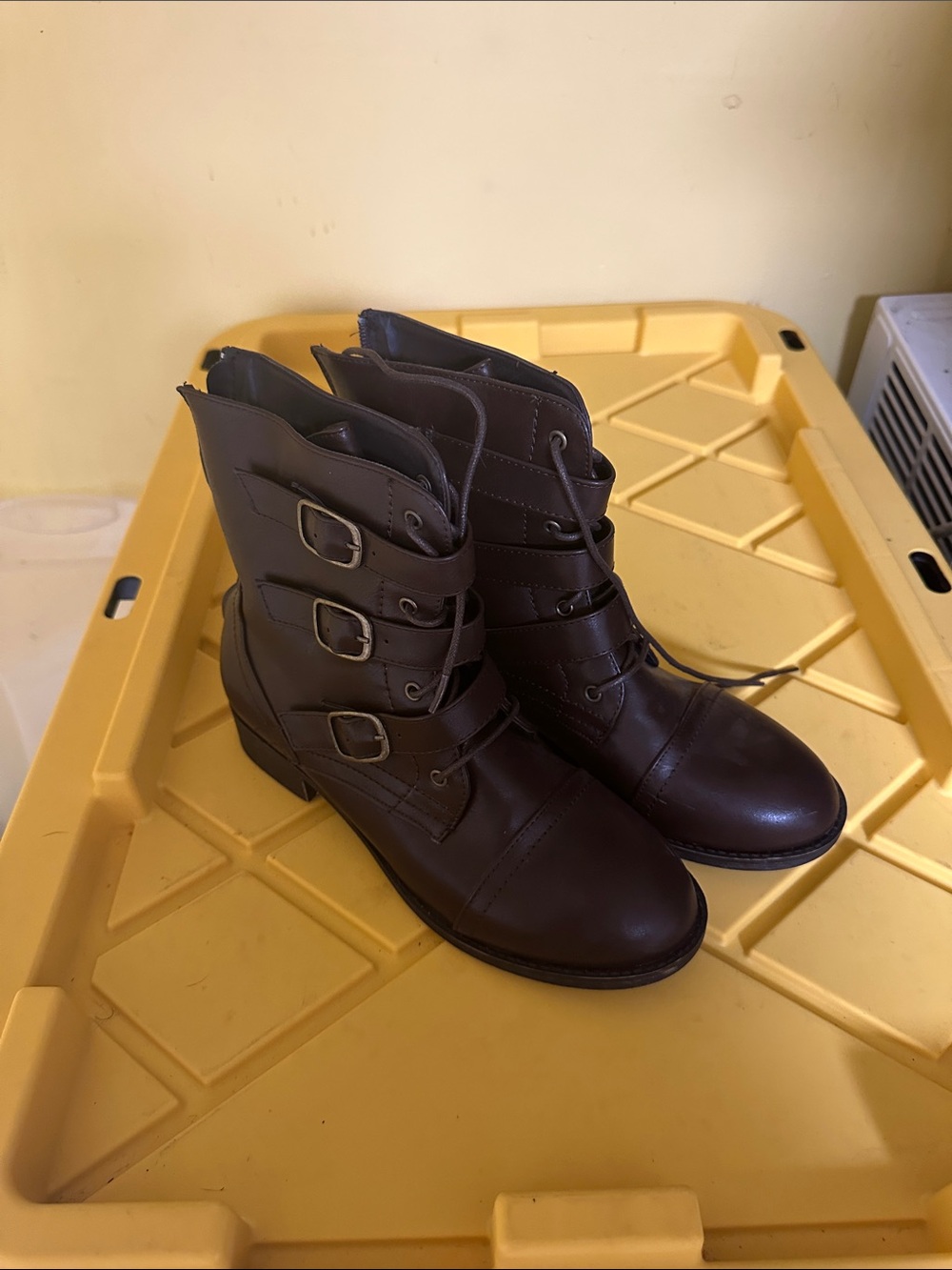 Charlotte Russe Dark Brown Lace-Up Buckle Combat Boots